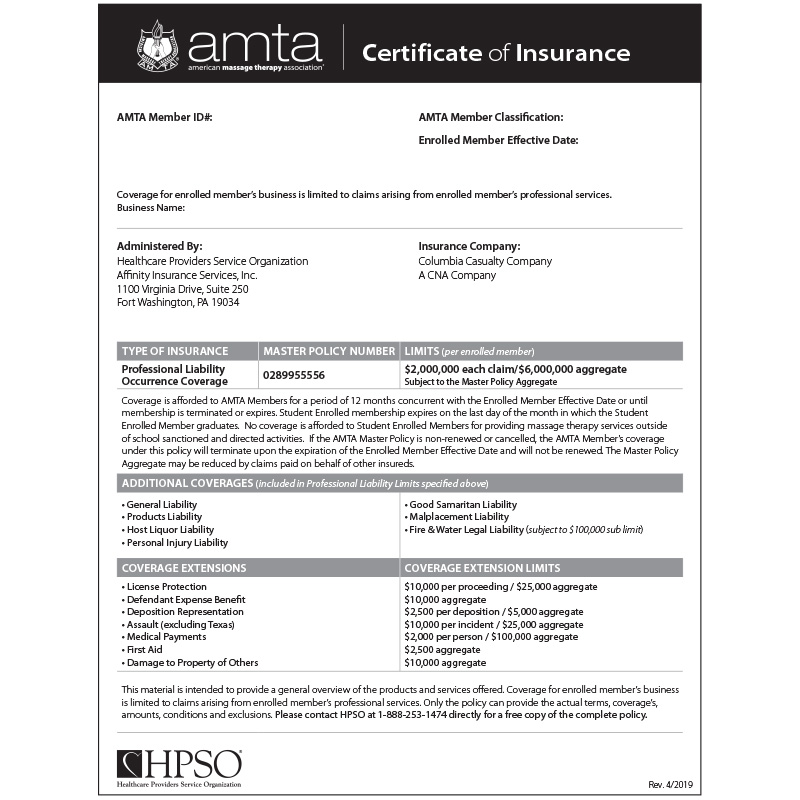 AMTA Certificate of Insurance