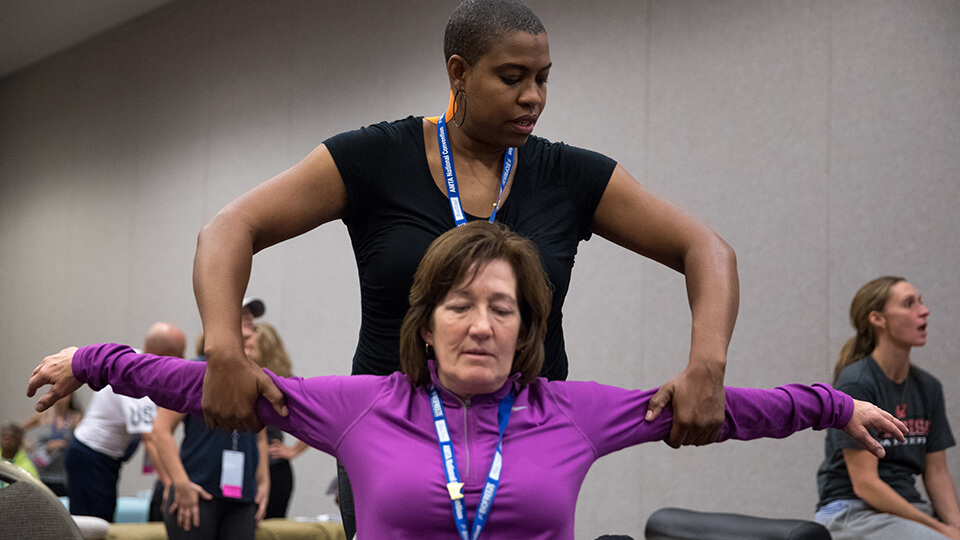 massage therapist at hands-on training at AMTA National Convention